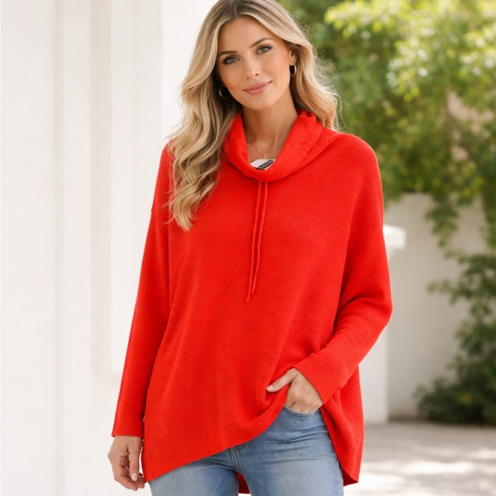 Nwt Pure Amici Womenâs 100% Cashmere Pullover Sweater Career Tomato Red Size S